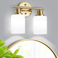 Guliaofo 2-Light Vanity Lights, Brushed Gold Bathroom Light Fixture with Striped Textured Milky White Glass Shade, Modern Vanity Lighting Fixture for Bathroom Wall Light Over Mirror, E26 Wall Sconce
