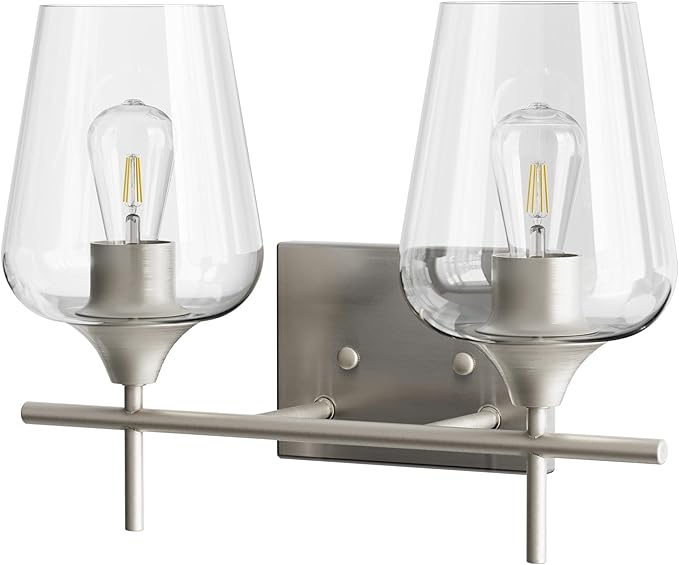 VONLUCE Bathroom Vanity Light, 2 Light Bathroom Light Fixture Over Mirror, Bathroom Wall Lamp with Clear Glass, Modern Brushed Nickel Vanity Lighting fixtures for Bathroom, Bedroom, Hallway