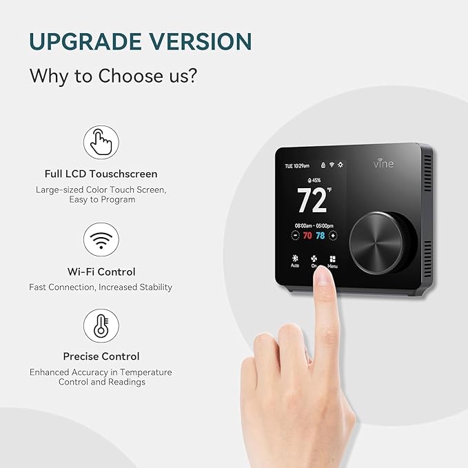 ST300 WiFi Thermostat, Compatible with Alexa and Google, App Control, 3.5” Touch Screen, Knob, Easy Install, Universal Compatibility, 7 Day Scheduling, Night Light, Zoning Compatible