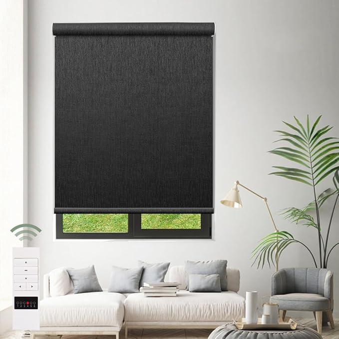 Zshine Motorized Blackout Window Blinds Customize Width (23-95 Inches) Remote Control Wireless and Rechargeable Roller Shades Blinds for Windows, Home, Office, Hotel, Club, Restaurant(82164F)