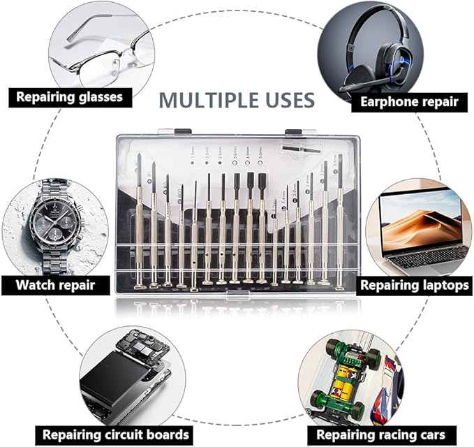 16 PCS Mini Precision Screwdriver Set - Premium Mini Screw Driver Set Kit - 16 Different Sizes of Flat Head Philips for Electronics, Toys, Computer & Watch Repair