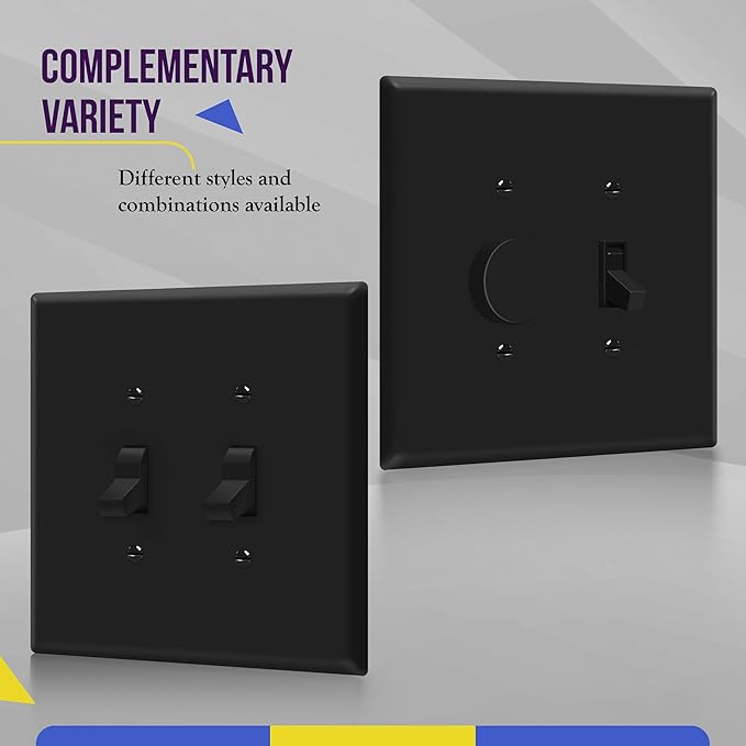 ENERLITES Double Toggle Switch Cover, Two Gang Light Switch Wall Plate, Gloss Finish, Oversized 2-Gang 5.5" x 5.5", Unbreakable Polycarbonate Thermoplastic, UL Listed, 8812O-BK, Black