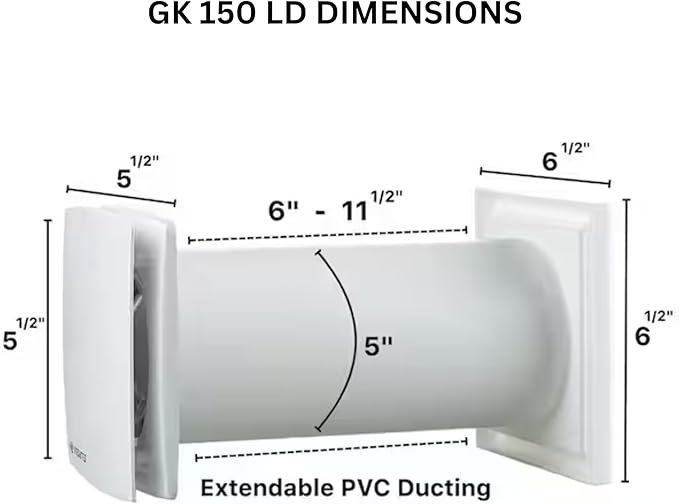 VENTS-US GK 150 LD - Easy to Install 6" Through The Wall Exhaust Fan with 109 CFM - Built to Remove Moisture, Harmful Fumes, Vapors, Odors, Humidity, and Common Indoor Air Pollutants