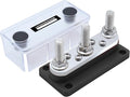 AMOMD 300A Bus Bars 3 Terminal Studs (3/8 inch) M10 4 8#-32 Screws Nickel Plated Copper Distribution Block Negative Electrical Buss Bars 12-48 V DC with Cover for Trailer Marine Boat Car RV (Black)