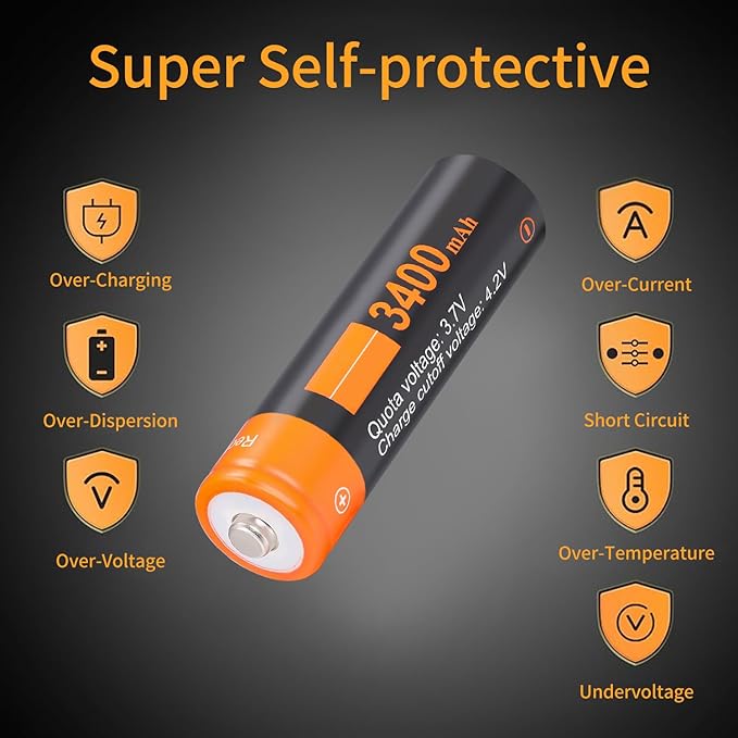 XONBDNOX 3400 mah High Capacity Rechargeable Battery Case 4 Pack-with for Toy Cars,Small Electronic,Devices,headlamps, flashlights, Cameras,etc.
