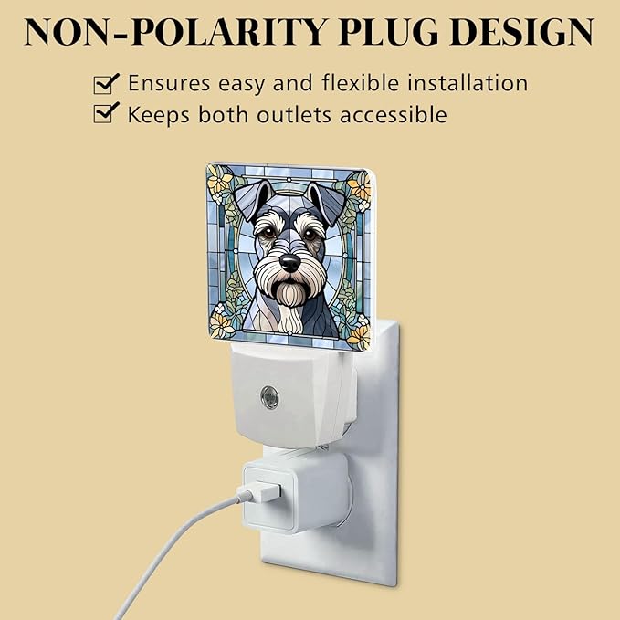 PODMemory Miniature Schnauzer Stained Glass Night Lights Plug into Wall for Room, Miniature Schnauzer Night Light LED for Bedroom