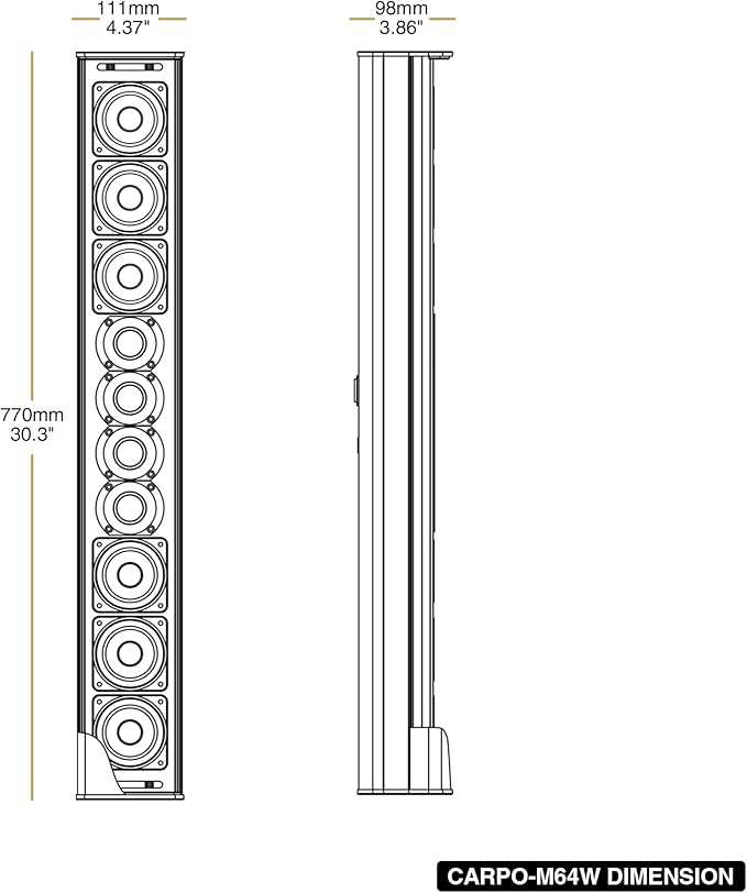 Sound Town Weatherproof Compact Aluminum Line Array Column Speaker with Wall Mount Bracket, 6 x 3 Woofers, 4 x 1.2 Dome Tweeters, White, for Church, Indoor & Outdoor Installation (CARPO-M64W)