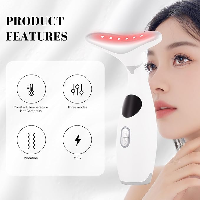 Sveekery Facial Sculptor with Red Light Therapy, Microcurrent & Vibration Massager, Portable Anti-Aging Device for Face and Neck Care, Wrinkle Reducer Face Lift Tool (White) – Valentine’s Gift