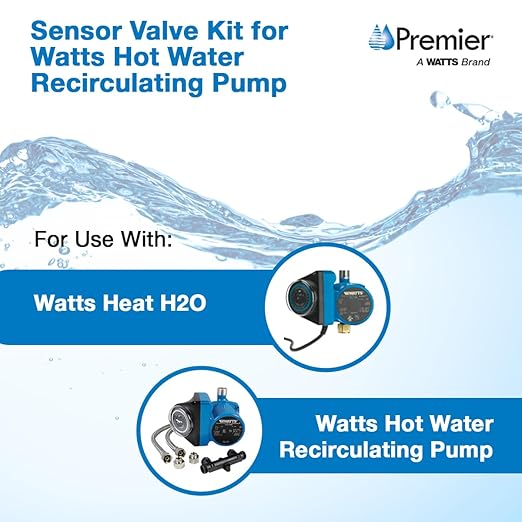 Watts Premier Replacement Sensor Valve Kit for 500800, 500805, HWRS-WH Watts Instant Hot Water Recirculation System, Two 12" Supply Lines, Two Reduced Fittings 1/2" FTP - 3/8" MPT, Two Mounting Screws