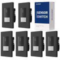 ELEGRP Occupancy Motion Sensor Light Switch, PIR Infrared Motion Activated Wall Switch, No Neutral Wire, Single Pole for CFL/LED/Incandescent Bulb, Wall Plate Included, UL Listed (6 Pack, Matte Black)