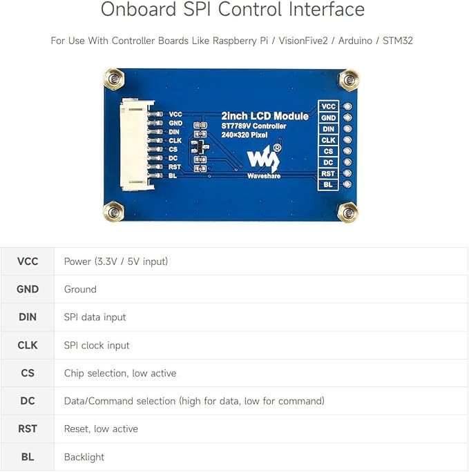 Waveshare 2inch LCD Display Module, Compatible with Raspberry Pi/Pi zero/Arduino/Esp32, with ST7789 Driver, 262K Color, IPS Screen, 240×320 Resolution, SPI Interface