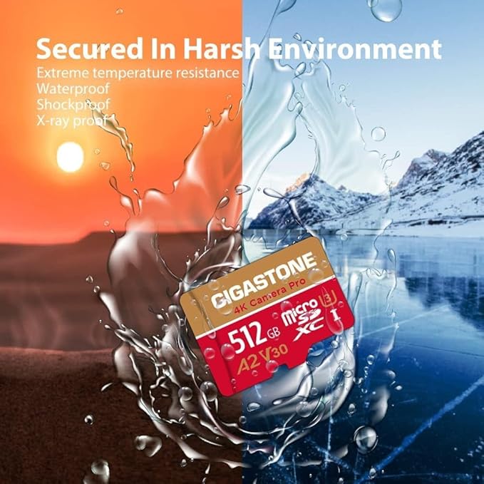 [5-Yrs Free Data Recovery] Gigastone 512GB Micro SD Card, 4K Camera Pro, A2 V30 UHS-I U3 C10, Up to 150/120MB/s, for Smartphone, GoPro, Action Cam, 4K UHD Video, with Adapter & USB-C Card Reader