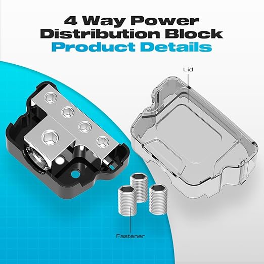 Distribution Block Car Audio, Malictele 4 Way 1x0/2/4 Gauge In 4x4/8 Gauge Out Power Distribution Block Ground Distributor Connecting Block for Car Amplifier Audio Splitter use in Vehicles Boats 2 PCS
