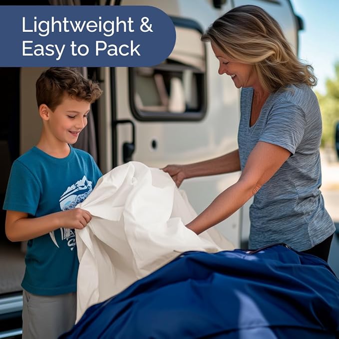 RV Short Queen Sheet Set 60 X 75 - 4 Piece RV Short Queen Bed Sheets - Soft, Breathable & Cooling - Designed for Bunks, Trailers & Campers - Fits 8” to 12" Mattress - Luxury Bedding - Antique White
