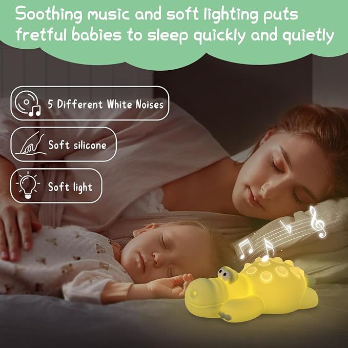 LEDHOLYT Night Light for Kids, Cute Silicone Nursery Crocodile Lamp with White Noise, NightLight for Baby and Toddler,Squishy Kawaii Bedside Lamp for Kids Room