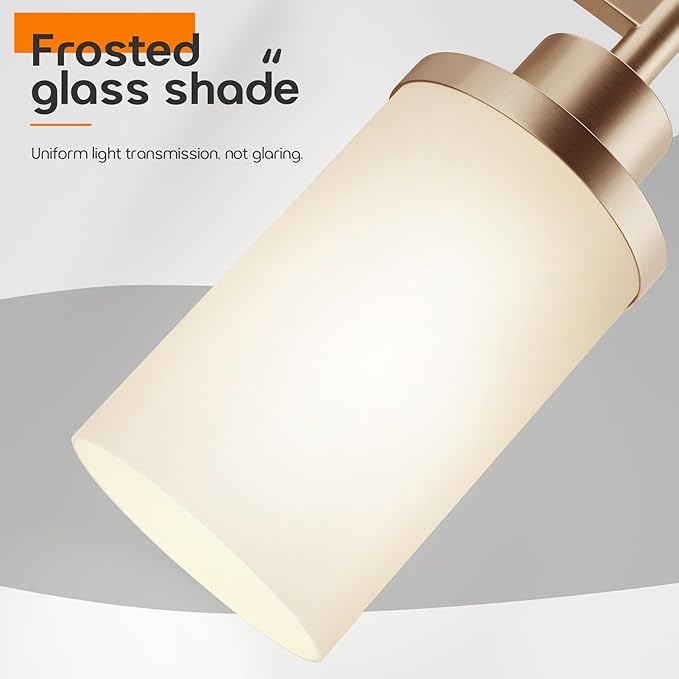 AONEON Vanity Lighting Fixtures with White Frosted Glass Shade, Champagne Bronze Wall Lamps for Bathroom Mirror Bedroom Living Room Porch, 2 Pack T001CPG-L1-P2