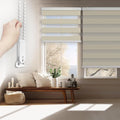 FOIRESOFT Standard Custom Blackout Zebra Roller Blinds [Bonita, Pure Ivory Beige, W 10-109 x H 10-105 inch] Dual Layer Privacy Shade, Room Darkening, Select 1x1 for Custom