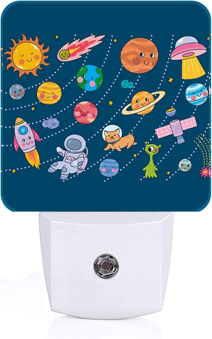 FSHVQKD Cute Space Doodle Night Light,Plug-in Nightlights Auto Sensor Night Lamp Dusk to Dawn Lamp Home Decor for Nursery Children Girls Boys