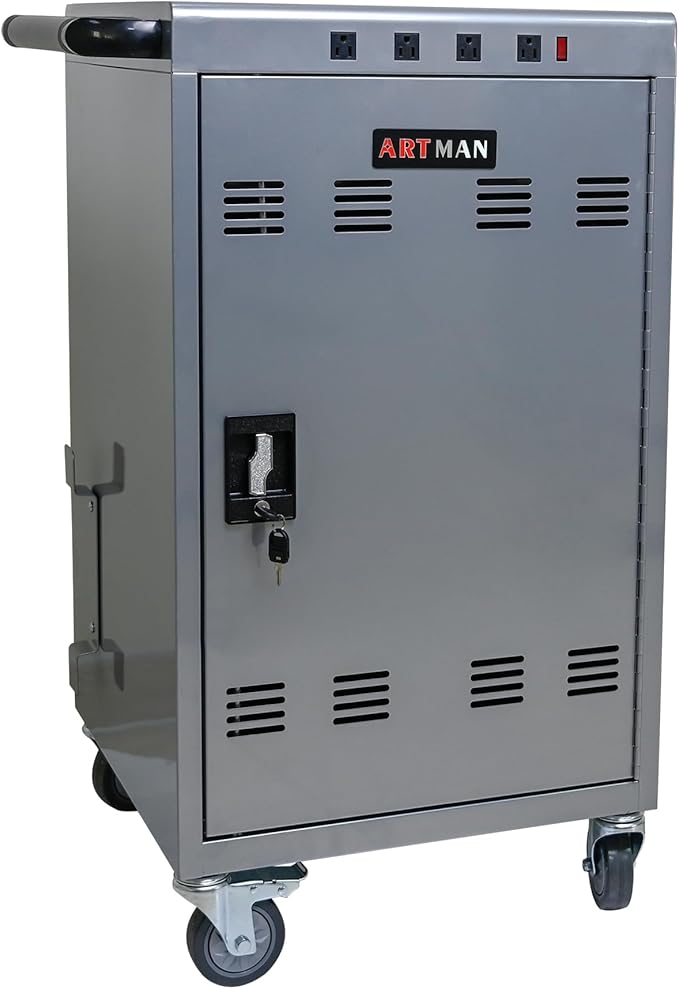 Thetilsy 35 Device Mobile Charging Station for Laptops/Tablets/iPads/Chromebooks,35 Bay Lockable Charging Cabinet with Power Strip for Classroom,School Charging Carts with Casters(Silver)