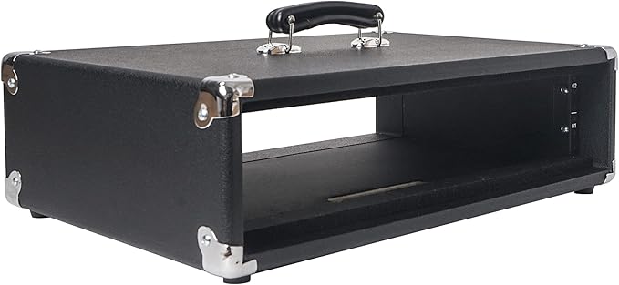 Sound Town Vintage 2U Amp Rack Case, 12.5" Depth with Rubber Feet, Dust Cover, Kickstand, Black (STVRC-2BK)