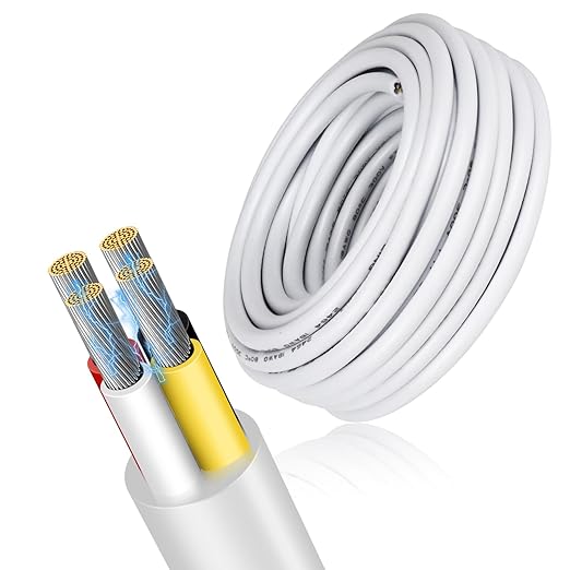 20 Gauge 4 Conductor Electrical Wire, 16.4 FT Low Voltage 20/4 Tinned Copper Stranded 4 Wire Cable, 20 AWG White Flexible Extension Cord for Sprinkler, Thermostat, Speaker, Irrigation, Automotive