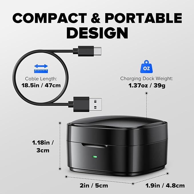 Wireless Charging Case Compatible with Oura Ring Gen 4 Charger, 600mAh Portable Travel Ring Charger Fast Charging Dock with USB-C Cable (Size 8-Black)