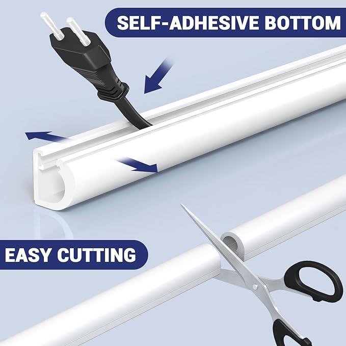 Cord Hider Wall, Wire Covers for Cords on Wall, Flexible Cable Concealer for Cable Hider, Self-Adhesive Silicone Wire Hider for TV Powers Home Office, W0.59inxH0.39in, White (118 inch)