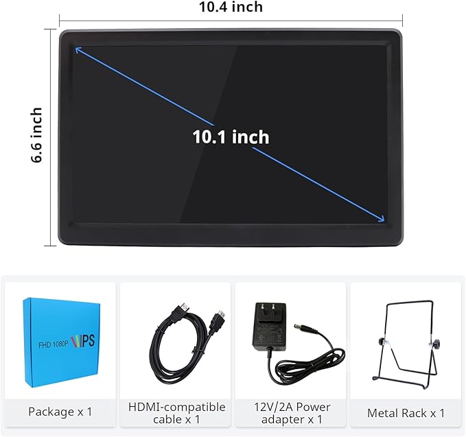 ELECROW 10.1 Inch Portable Monitor - IPS Capacitive Touchscreen Monitor with HD VGA Port，1920x1080P LCD Display Built-in Dual Speakers Touch Sceen for Raspberry Pi 5/4/3, PS Xbox, Windows 11/10/8/7