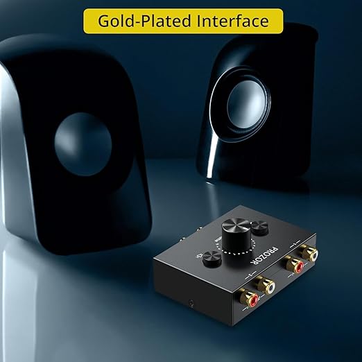 PROZOR RCA Stereo Audio Switcher - 2 in 1 Out R/L Stereo Audio Switch, 1 in 2 Out Stereo Audio Splitter with Mute Button and No External Power Required