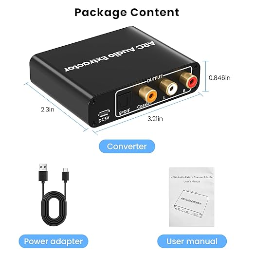 192KHz HDMI ARC to Optical Audio Adapter Analog RCA Audio Converter ARC Input Optical SPDIF Coaxial 3.5mm R/L Stereo Extractor Splitter for HDTV