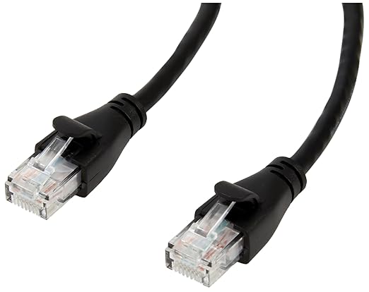 Amazon Basics RJ45 Cat 6 Ethernet Patch Cable for PC, TV, Tablet, Router, Printer, 1Gpbs Transfer Speed, Gold-Plated Connectors, 5 Foot, Black