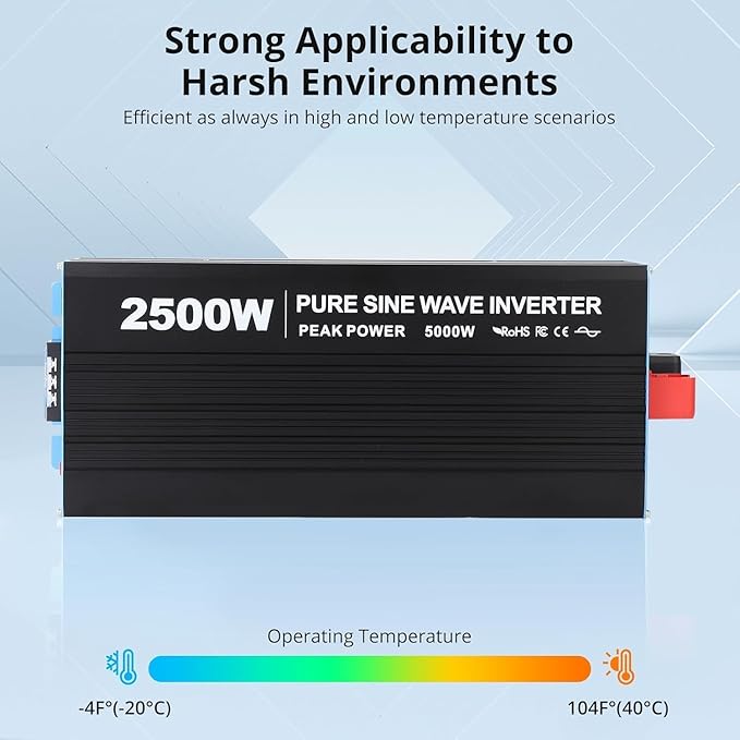 2500W Pure Sine Wave Inverter,1 USB Port 5v/3.4a,LCD Display&Remote Controller for Home, RV, Truck