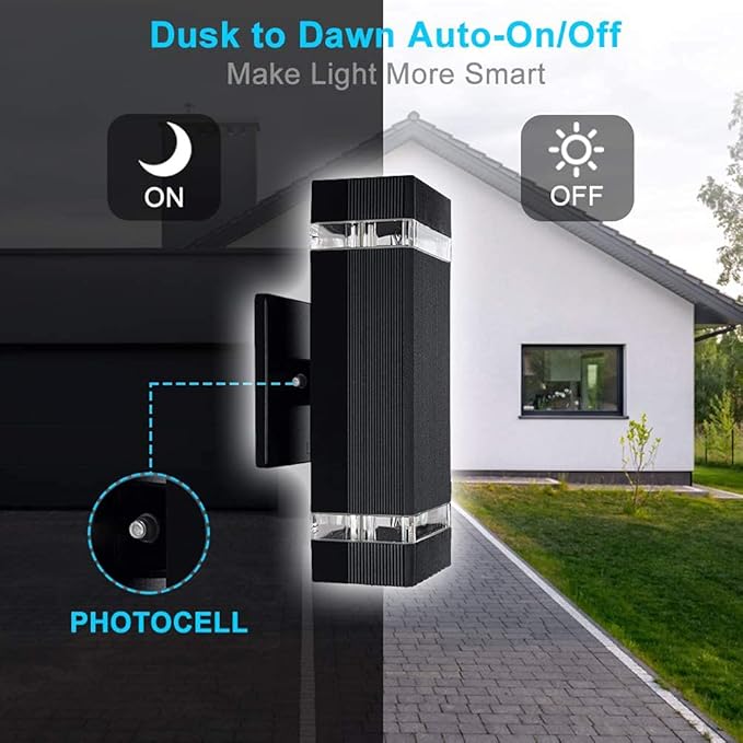 rosykite Modern LED Outdoor Wall Lights, Dusk to Dawn Outdoor Lighting Fixtures Wall Mount - ETL Listed,Aluminum Waterproof Front Door Lights 5000k - Up Down Light Fixture for Porch, Patio
