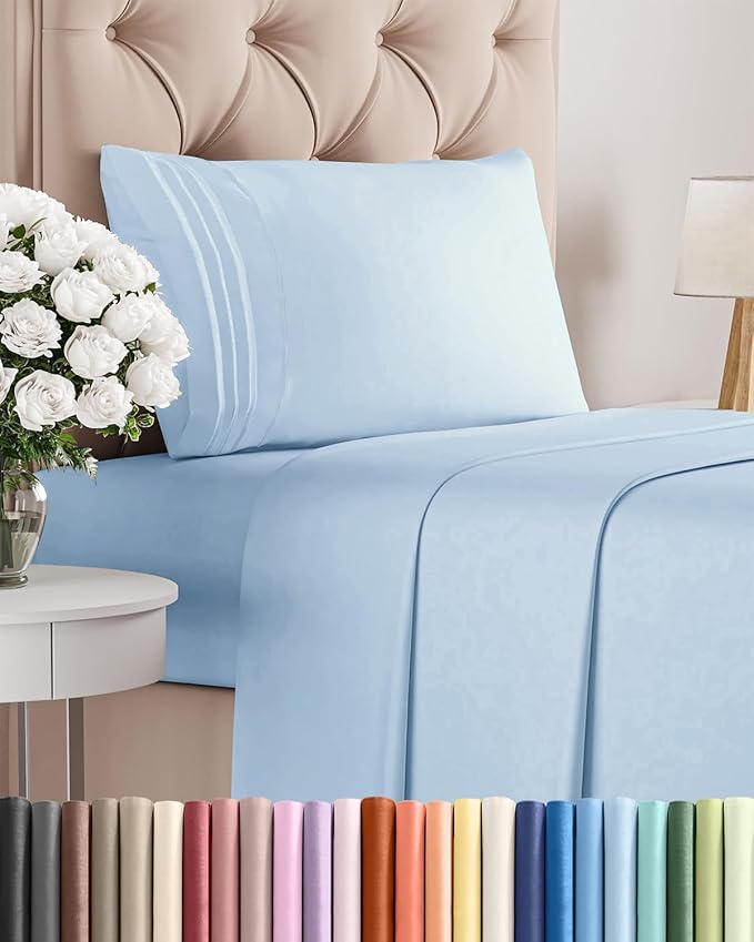 Twin XL Size 3 Piece Sheet Set - Comfy Breathable & Cooling Bed Sheets Set - Hotel Luxury Bedding for Women, Men, Kids, Teens, Boys & Girls - Deep Pockets, Soft, Wrinkle Free - Oeko-Tex - Light Blue