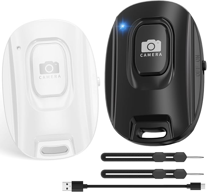 VYVIYON Bluetooth Camera Remote Shutter for iPhone and Android Smartphones, Rechargeable Wireless Phone Remote Control,Selfie Button for Photos and Videos, Charging Cable Included (2 Pack) Black&White