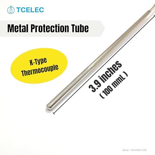 TCELEC TCE-K02H3-100 K Type Thermocouple Metal Probe for Furnace K-Type Input Instrument Thermocouple Sensor Temperature Available from 77°F to 1112°F