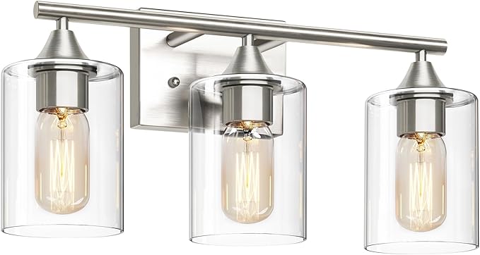 XPEHK 3-Light Bathroom Light Fixtures,Brushed Nickel Vanity Light,Modern Bathroom Lighting Fixtures Over Mirror,Wall Lighting Sconces for Mirror Bedroom Living Room Vanity Table Hallway