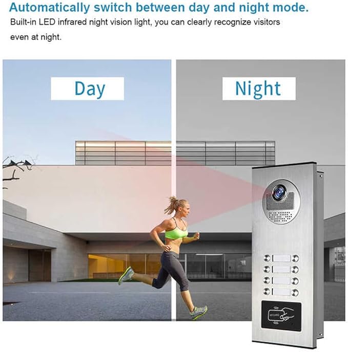 ANJIELO SMART Wired Video Multifamily Apartment Intercom System,2/3/4/6/8/10/12 Units 7 inch Monitor Video Door Phone Kit,Video Doorbell, ID Card Unlock, 2 Way Audio for Home (1 doorbell + 8 Monitor)