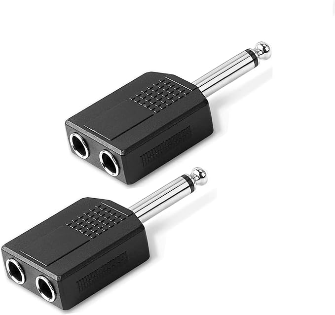 Sairps 1/4 Audio Splitter TS Mono Plug Interconnect Audio One Male 6.35mm(1/4 inch) and Two Females 6.35mm(1/4Inch) Adapter Splitter-2pcs