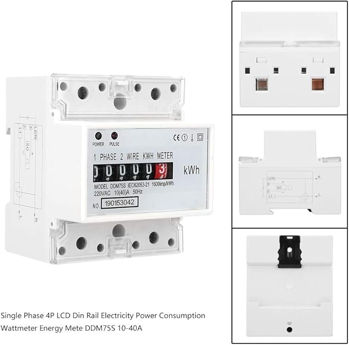 DDM75S Electric Meter, Single Phase 4P Din Rail Energy Meter LED Electricity Power Consumption Wattmeter Energy Meter 10 to 40A