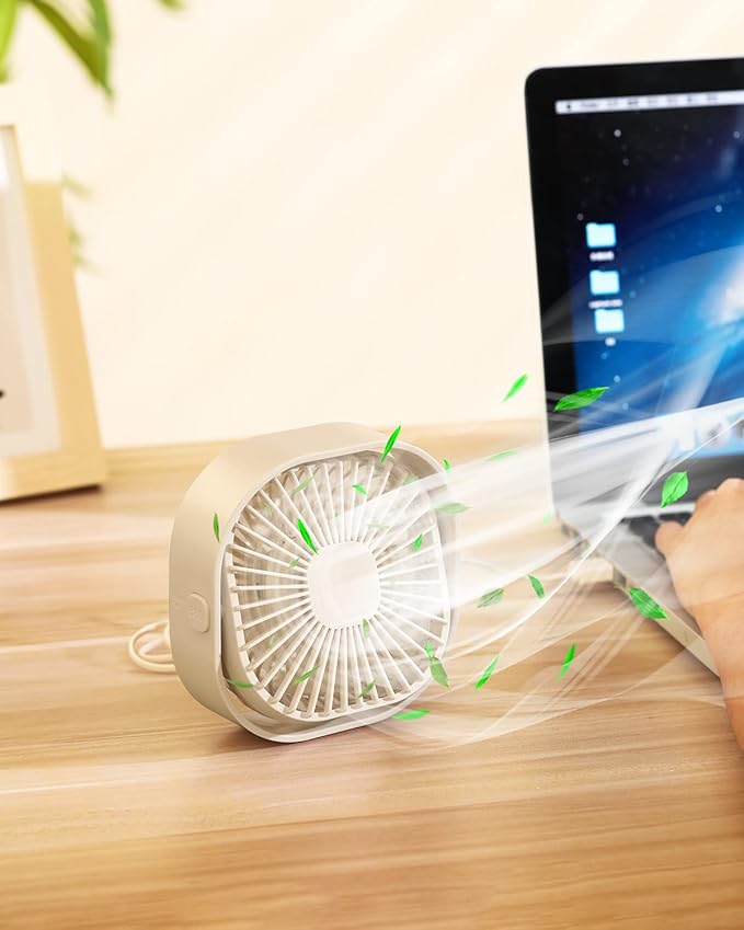 RJVW 4 Inch Small USB Desk Fan, 3-Speed Portable & 360°Rotatable Mini Cooling Fan, USB-Powered Desktop Fan for Home Office Bedroom Dorm Indoor Outdoor Summer Gift