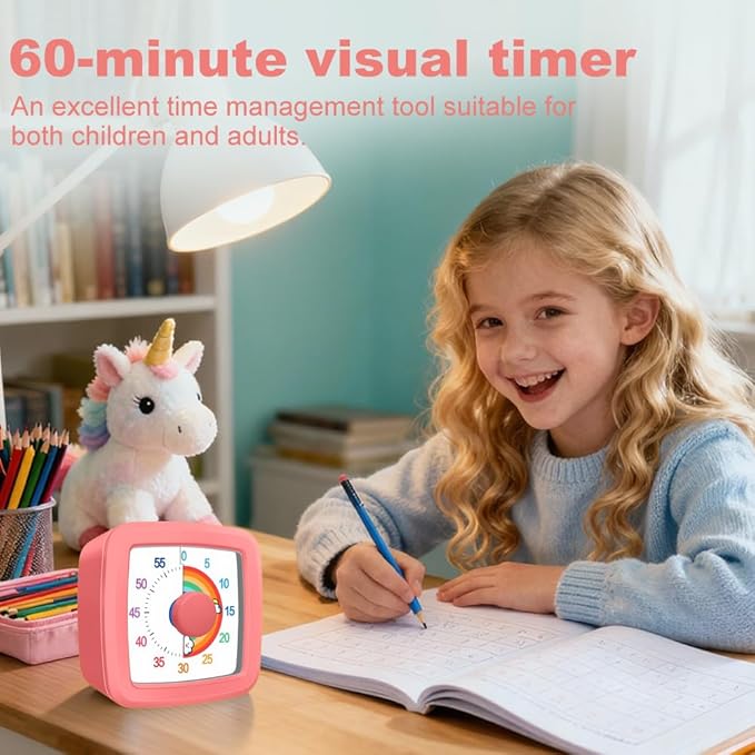 MEPHILIMIA Visual Timer for Children, 60 Minute Countdown for Classroom, Office, Kitchen, Desk, Kids Time Mana Gement Tools with Quiet Operation, Pomodoro Timer Rainbow Pattern