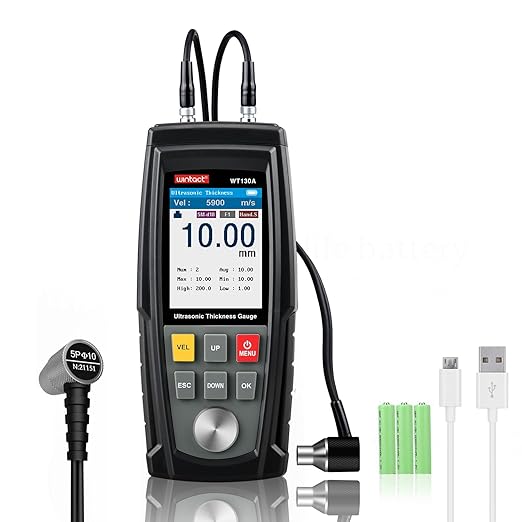Wintact Digital Ultrasonic Thickness Gauge, Range 0.039 to 11.81 in with Probe for Measuring Metal and Nonmetal Materials, Steel, Cylinder Wall, Plastic, Glass, PVC, Pipes