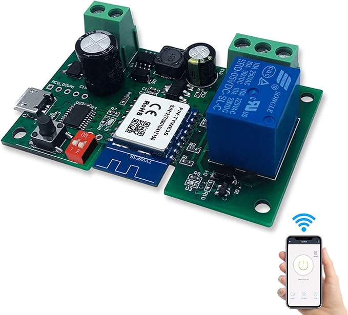 Newgoal WiFi Wireless Inching Relay Switch Momentary DIY Smart Home Remote Control DC 5-32V AC 90-250V Compatible With Alexa Echo IFTTT (Using TUYA/Smart Life APP)