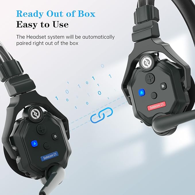 Hollyland Solidcom C1 2 Users 1100ft Full-Duplex Wireless Headset Intercom System for Team Communication Group Talk Single-Ear Headset with 1 Master & 1 Remote Headsets (C1-2S)