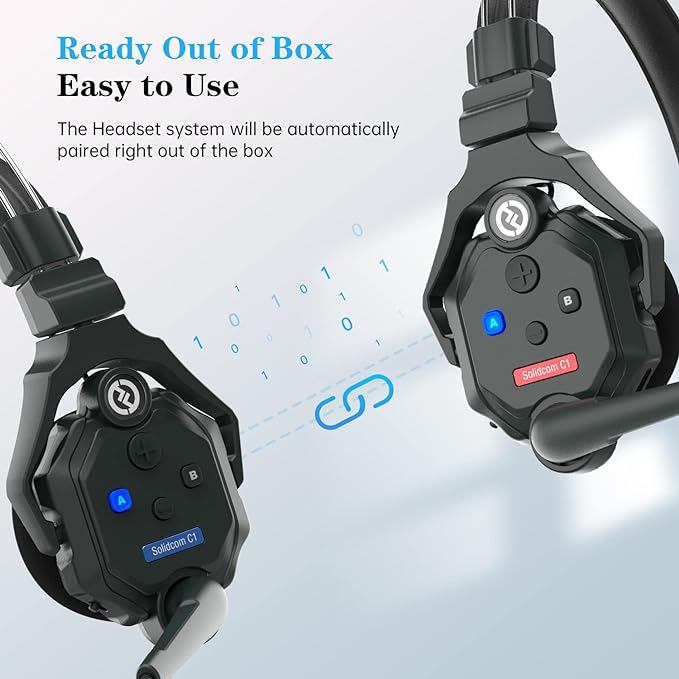 Hollyland Solidcom C1 Wireless Headset Intercom System 6-Person Full Duplex 1000ft Team Communication Group Talk Single-Ear Headset with 1 Master & 5 Remote Headsets