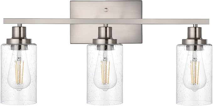 WINSHEN Bathroom Light Fixtures 3-Lights Seeded Glass in Brushed Nickel Finish, 23.6-Inches Vanity Lighting Bath Wall Mount Lamp for Kitchen Living Room Workshop