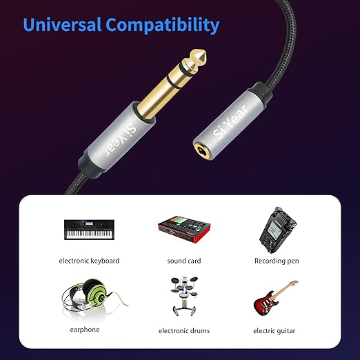 SiYear 1/4" to 3.5mm Headphone Extension Cable,5FT- 6.35mm Quarter inch Male to 1/8 inch Female Stereo Jack Audio Adapter for Amplifiers, Speaker, Guitar Amp,Home Theater, Mixing Console (1.5m-2PACK)