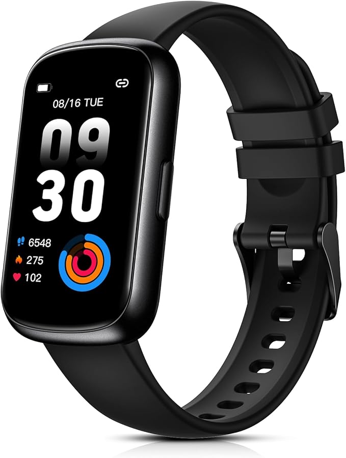 TIFOZEN Fitness Tracker for Women Men, Smart Watch Band with 24/7 Heart Rate Blood Oxygen Sleep Monitor, Calories Step Tracker Pedometer 3ATM Waterproof Activity Tracker for Android iOS, Black