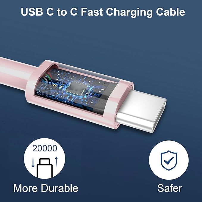 Fast Charger Block, 20W Dual Port USB C Fast Charger Block with 6FT Long USB C to C Charging Cable Cord for Phone 17 16 15 Pro Max/17 16 15 Pro/17 16 15/16 15 Plus-Pink